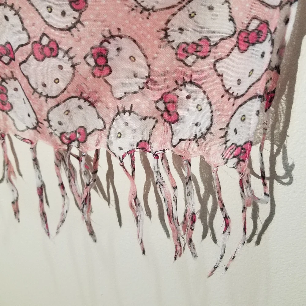 Hello Kitty Pink Scarf Sanrio Lightweight Kawaii Fringe Y2K